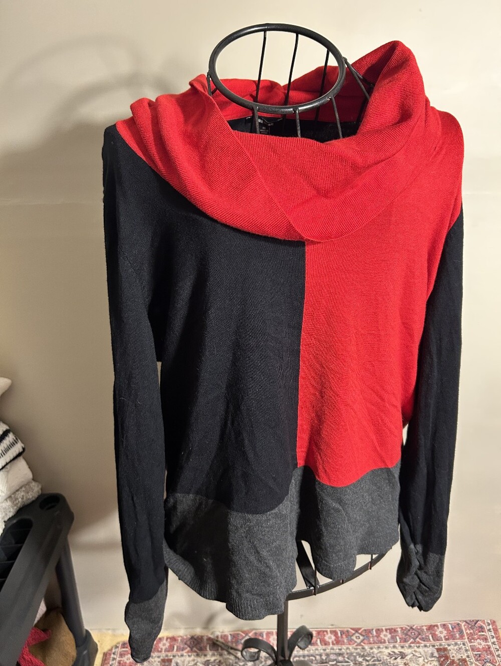 size extra large red black gray  casual dress shirt  womens sweater cowl neck